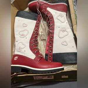Timberland Women's Red and White Lace-Up Boots
